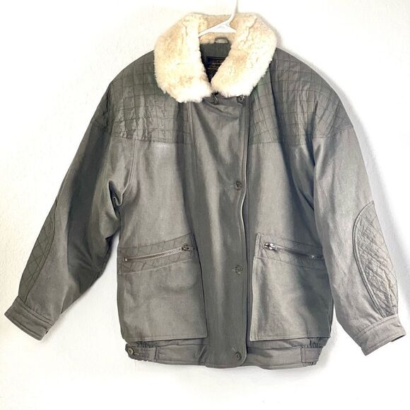 Vintage Eddie Bauer Goose Down Green Quilted Sherpa Shearling Trucker Jacket - Picture 1 of 16
